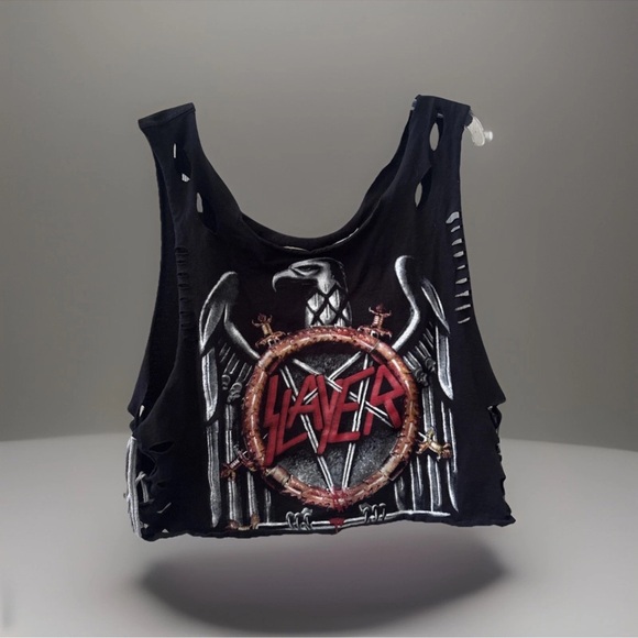 Tops - Slayer Graphic Thrashed Tank Top Black Size Small
